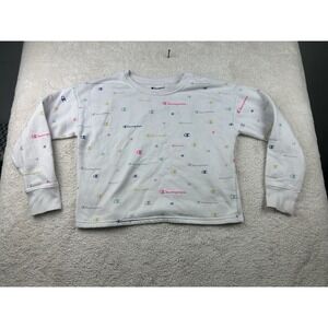 Champion Spell Out Crewneck‎ Sweatshirt Sz L Kids White Multicolor Logo